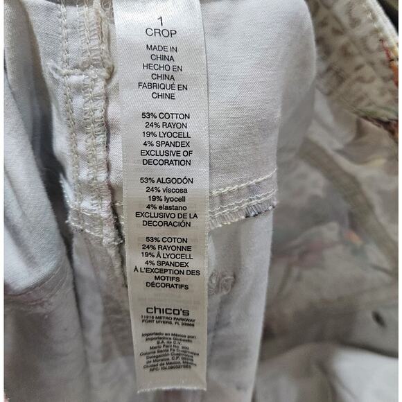 Chicos The Platinum Crop Size 1/8 Floral Travel Tropical Soft Jeans Cruisewear - Picture 5 of 12